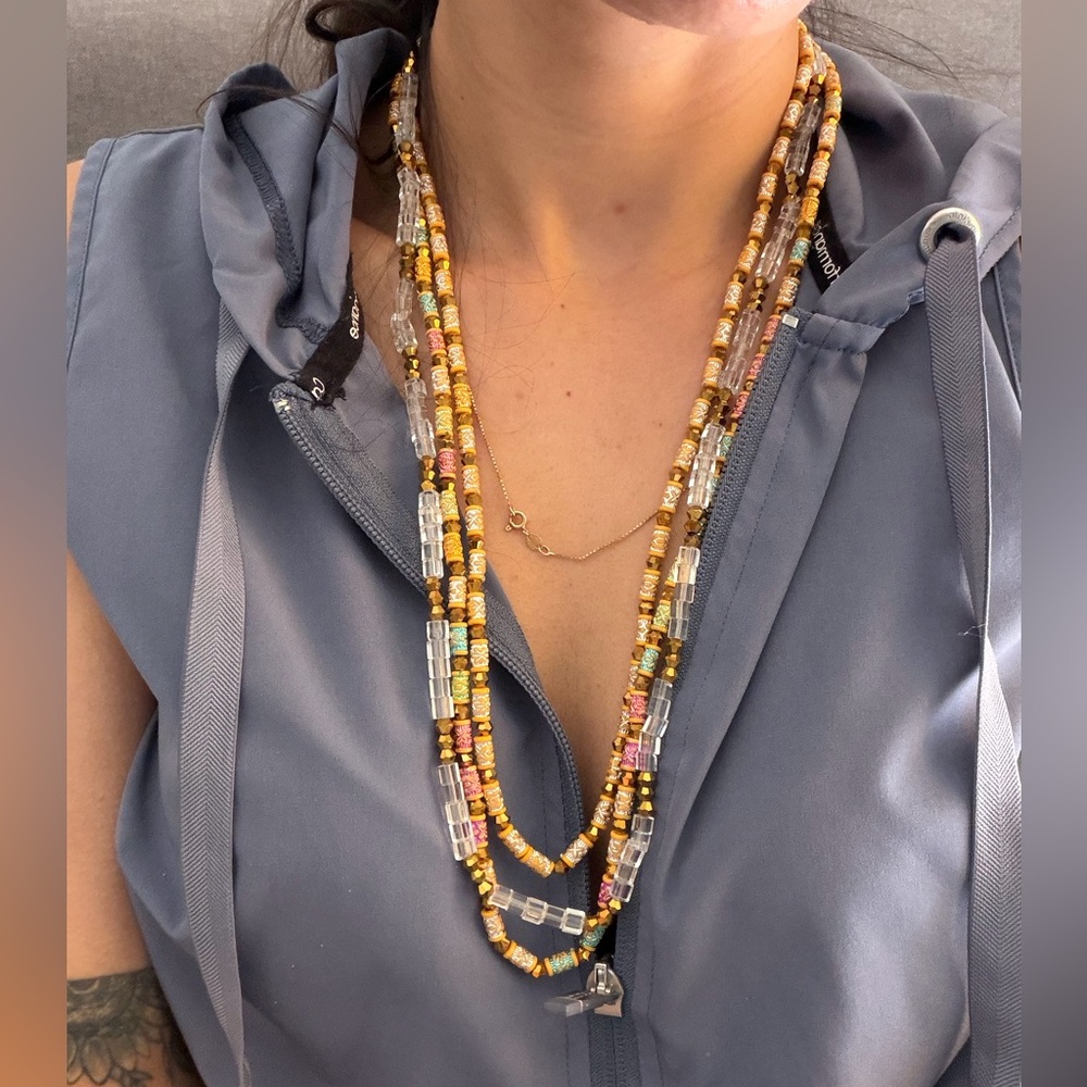 Layered Gold and Clear Beaded Women's Necklace